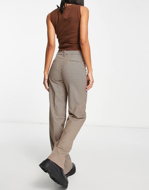 Monki relaxed tailored pants in brown tonal plaid ASOS