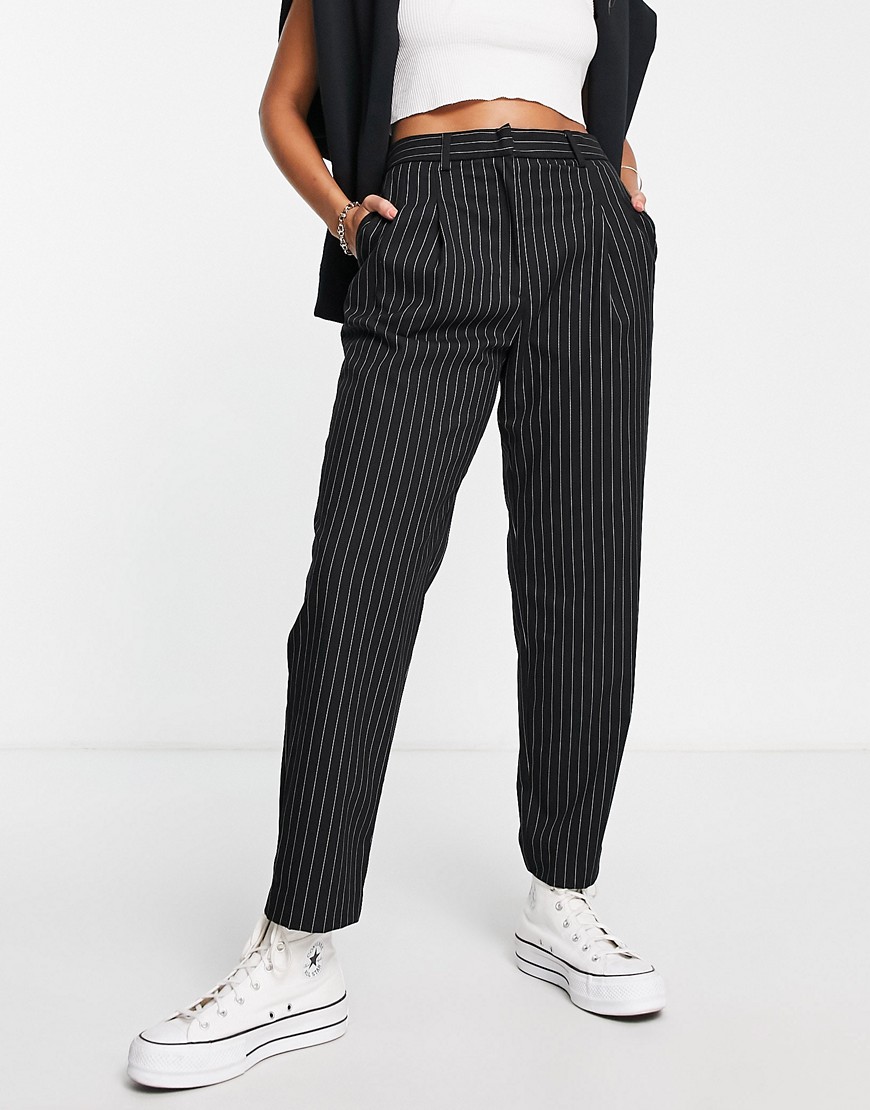 Monki relaxed tailored pants in monochrome stripe-Black