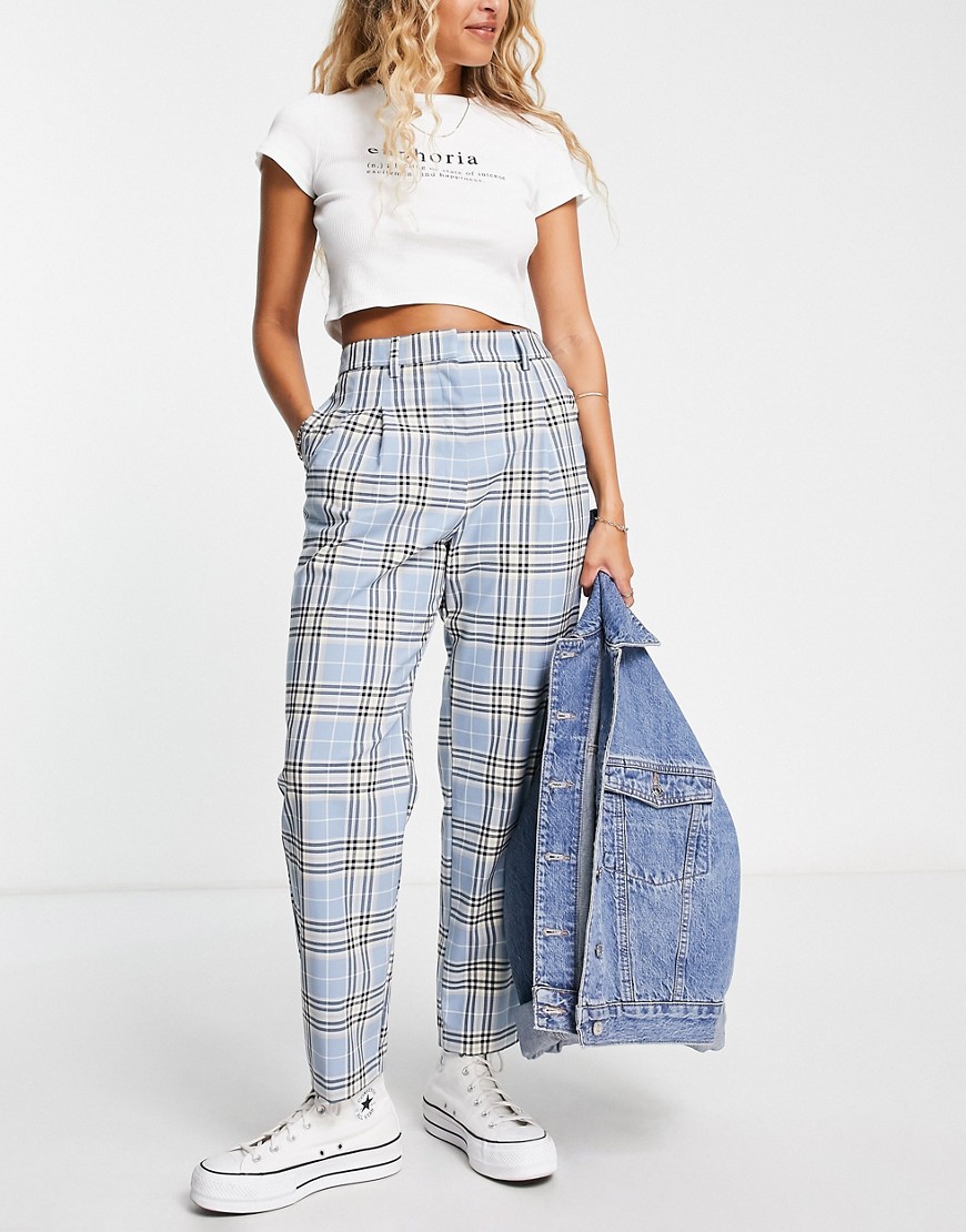 Monki relaxed tailored trousers in blue check