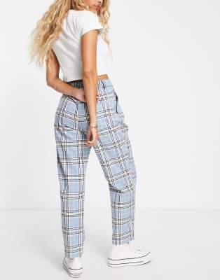 Monki relaxed tailored trousers in blue check | ASOS