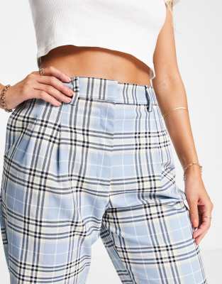 Monki relaxed tailored trousers in blue check | ASOS