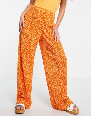 Monki relaxed trousers in swirl print plisse