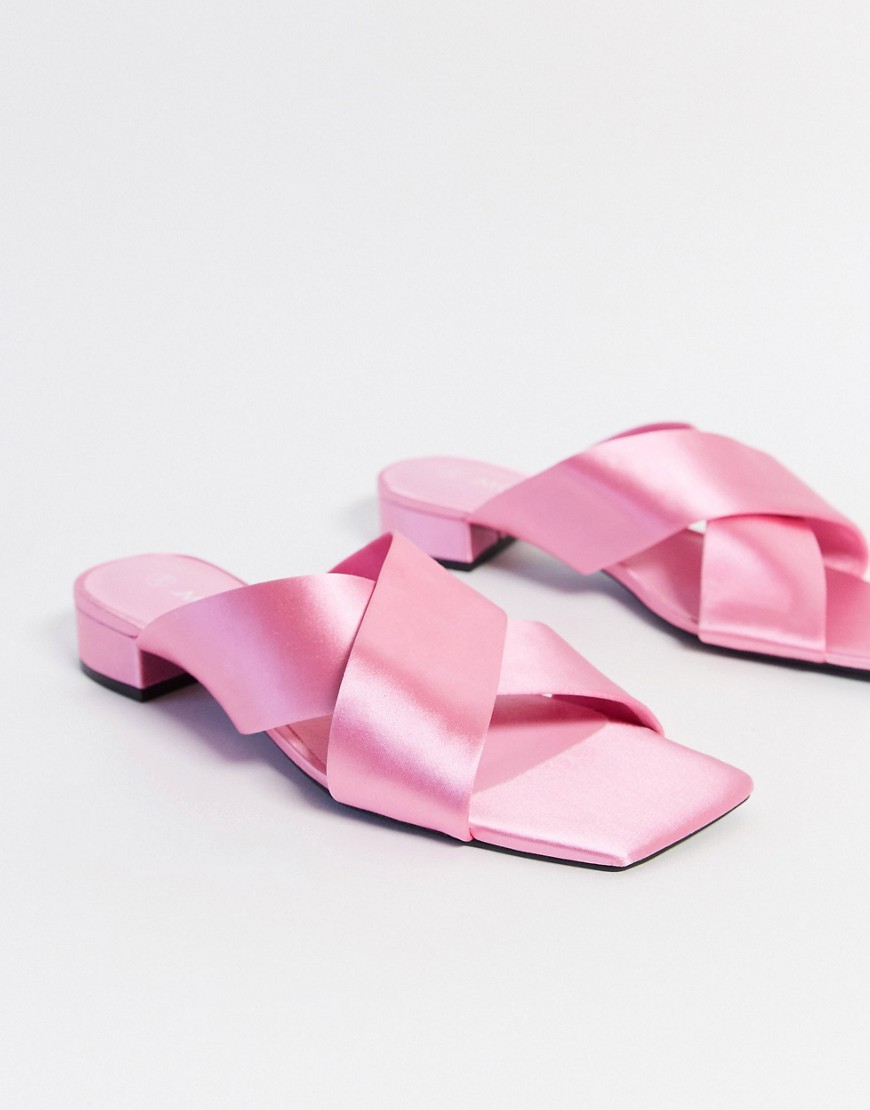 Monki Renate recycled polyester cross strap heeled sandal in pink