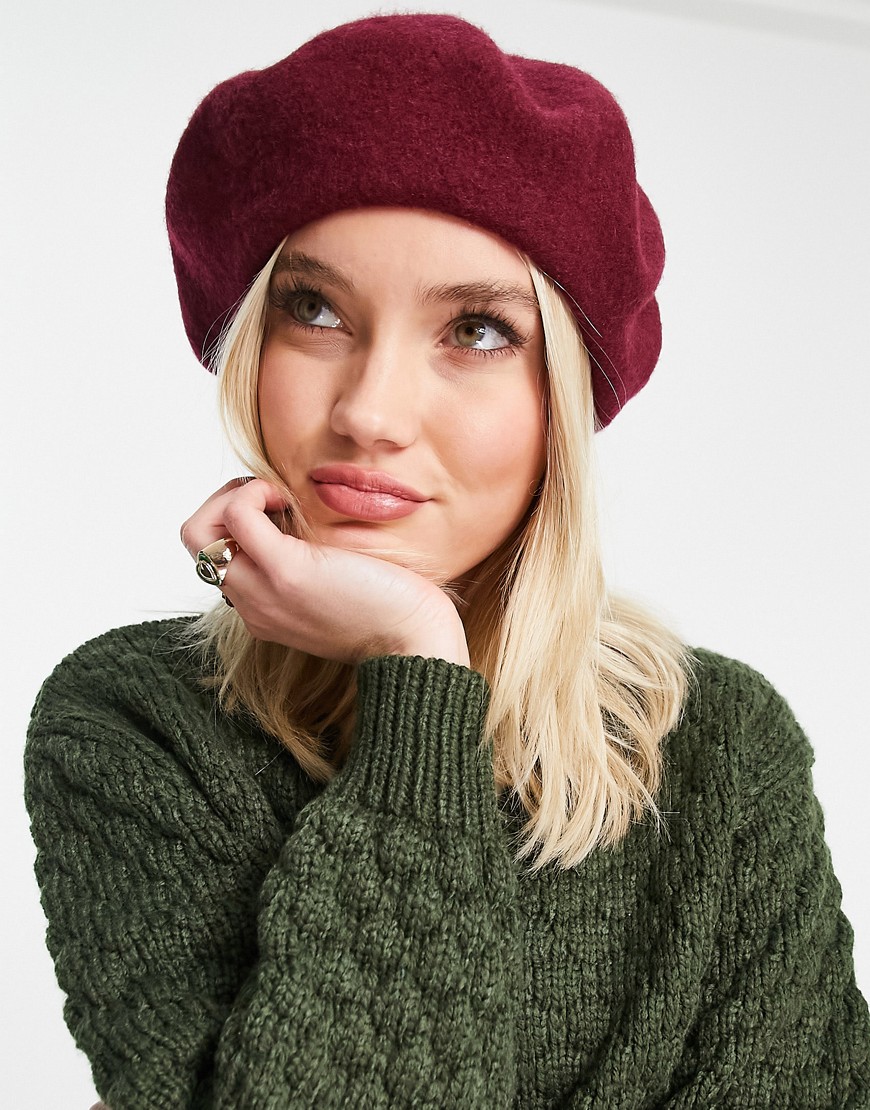Monki responsible wool beret in burgundy-Red