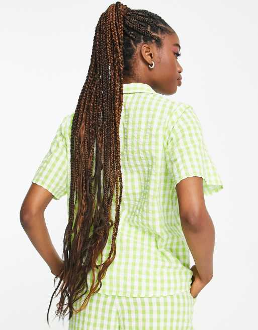 Monki revere collar shirt in green gingham (part of a set), 2 of 4