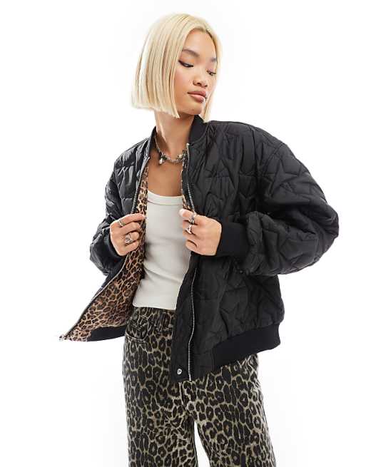 Monki reversible oversized bomber jacket in black quilted Monki reversible oversized bomber jacket in black quilted