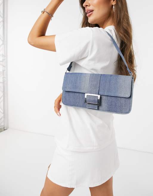Monki Reya denim shoulder bag in blue