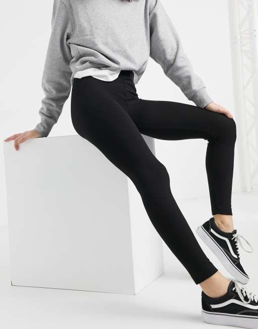 Monki rib jersey leggings in black