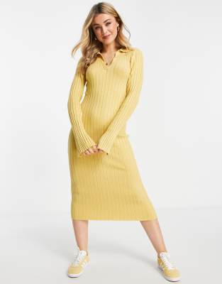 monki ribbed dress Monki rib knit bodycon midi dress in blue
