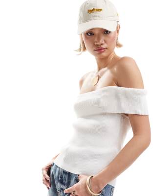 rib knit off the shoulder foldover top in white