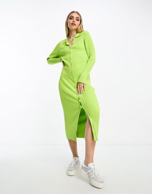 Monki rib knit polo maxi dress in green - ASOS Price Checker