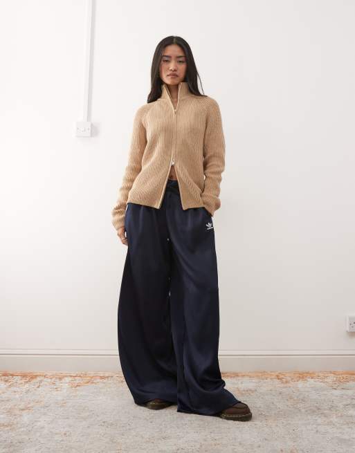 Monki rib knit two-way zip cardigan in beige | ASOS