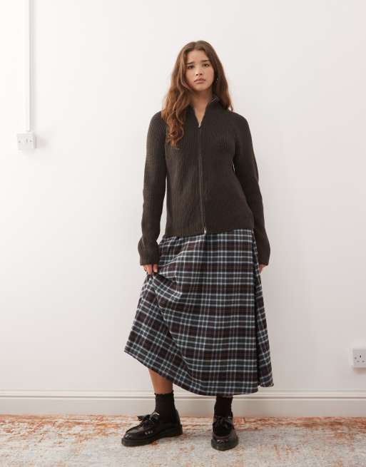 Monki - Gilet en maille côtelée avec fermeture éclair double sens - Gris anthracite