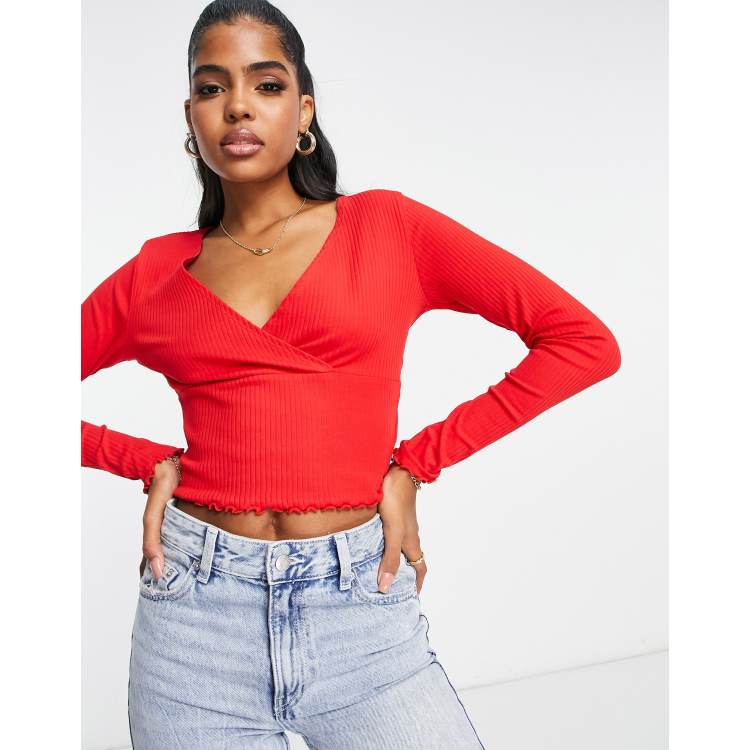 Red long sleeve store wrap top