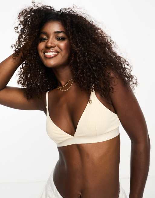 Monki rib triangle bralet in beige