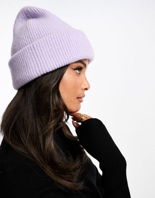 ribbed beanie hat in lilac-Purple