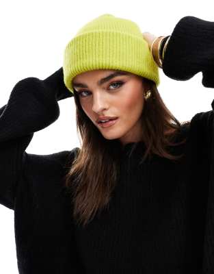 ribbed beanie hat in lime green