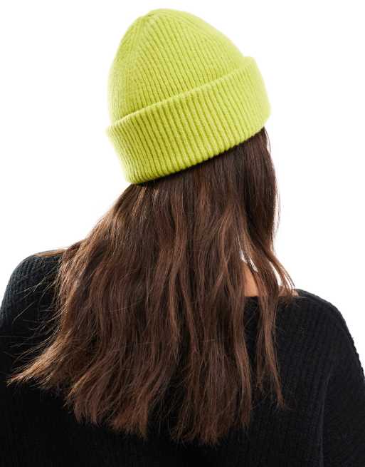 Monki ribbed beanie hat in lime green | ASOS display picture 1