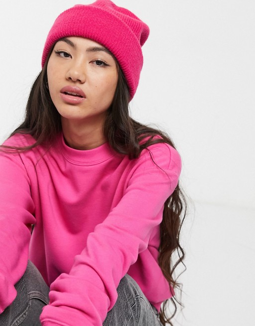 Monki ribbed beanie hat in pink