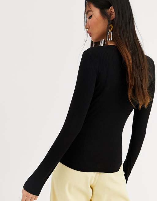 Long sleeve black crew neck clearance top