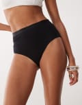 [Monki] Monki ribbed high waist briefs in black XL Black