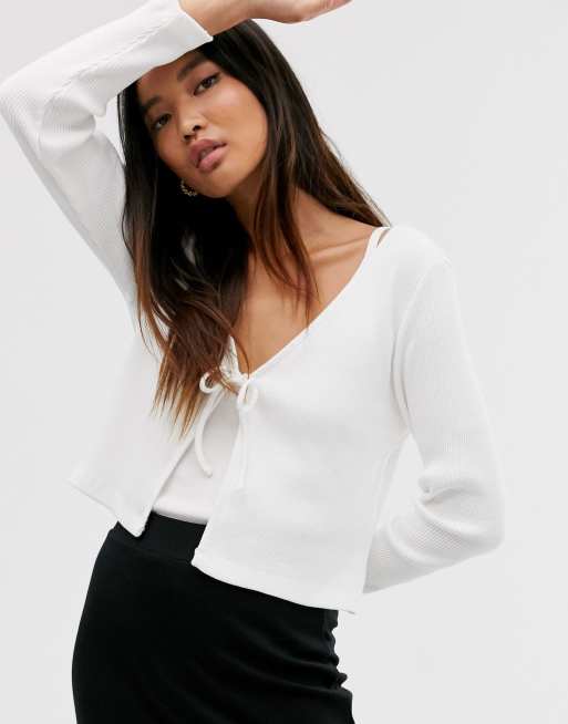 Monki ribbed jersey cardigan in white