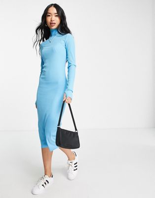 Monki ribbed jersey midi dress with thumb holes in bright blue - ASOS Price Checker