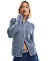Weekday Panther chunky rib knit zip up cardigan in washed