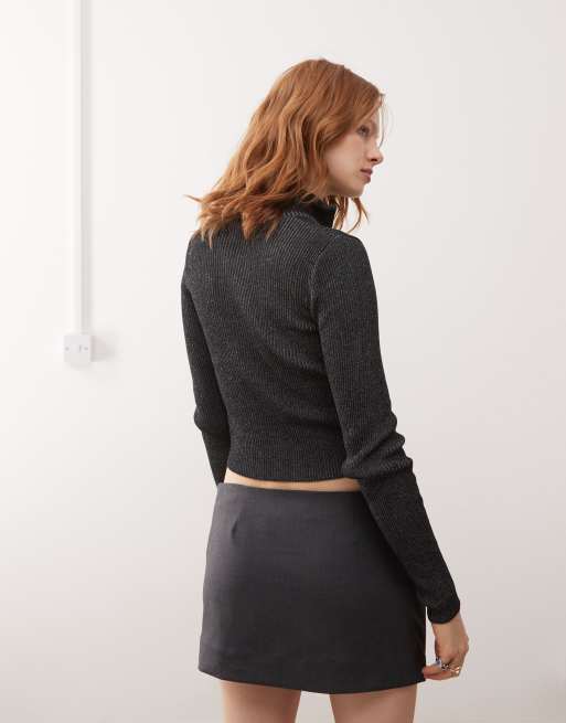 Monki ribbed knitted double zip cardigan in black acid wash , 4 of 4
