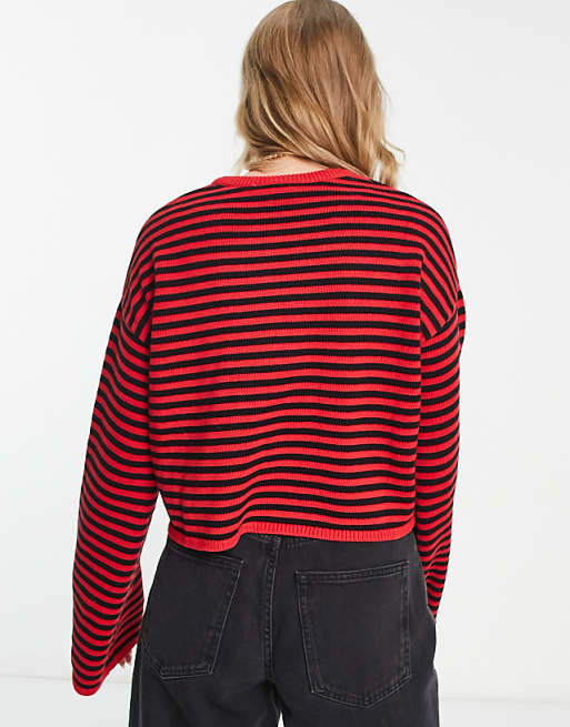 Monki ribbed knitted sweater in red and black stripe | ASOS Monki ribbed knitted sweater in red and black stripe | ASOS