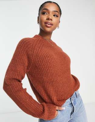 Monki Ribbed Knitted Sweater In Rust-copper