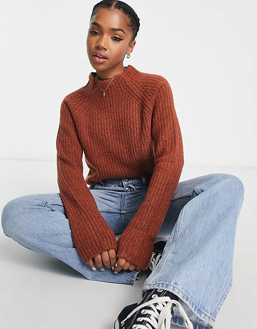 Monki ribbed knitted sweater in rust | ASOS