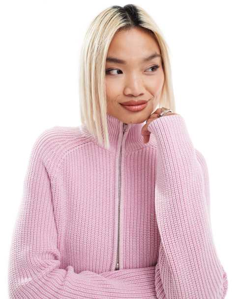 Monki ribbed knitted two way zip cardigan in pink acid wash - view 1