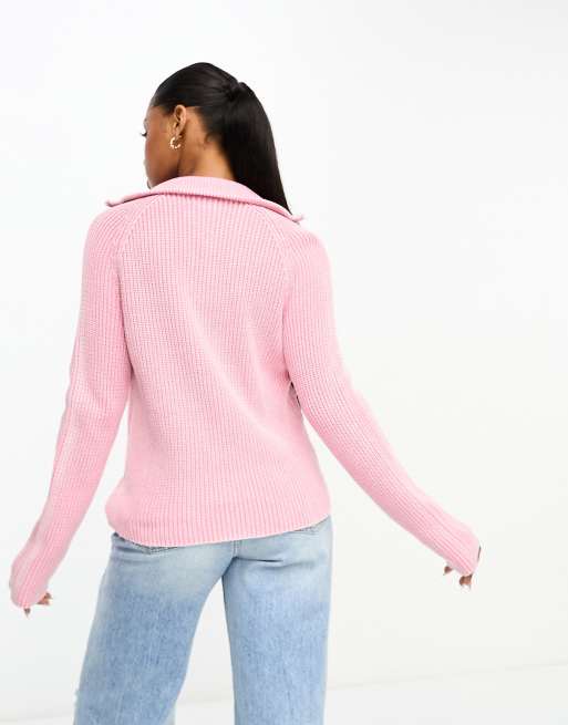 Monki ribbed knitted two way zip cardigan in pink | ASOS