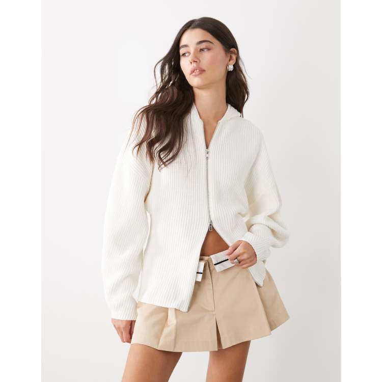 Monki ribbed knitted two way zip cardigan in soft grey | ASOS