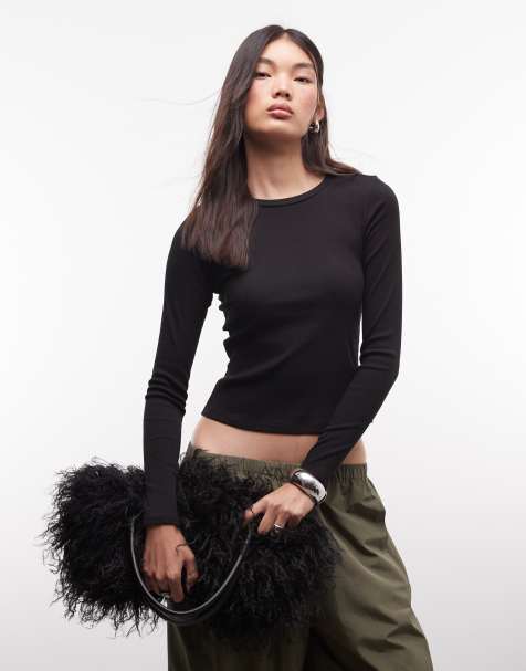 Monki ribbed long sleeve top in black - view 1