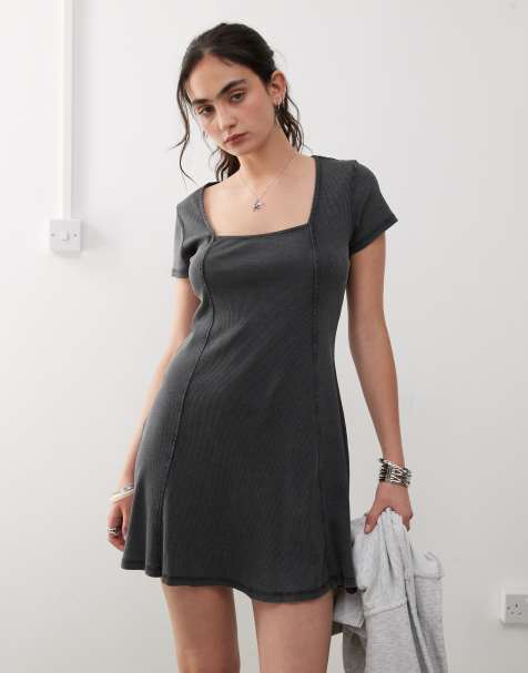 Monki ribbed mini dress in black exclusive to ASOS - view 1
