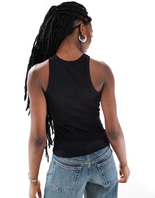 Monki ribbed racer tank top in black
