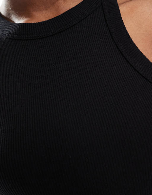 Monki ribbed racer tank top in black