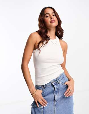 ribbed racer tank top in white