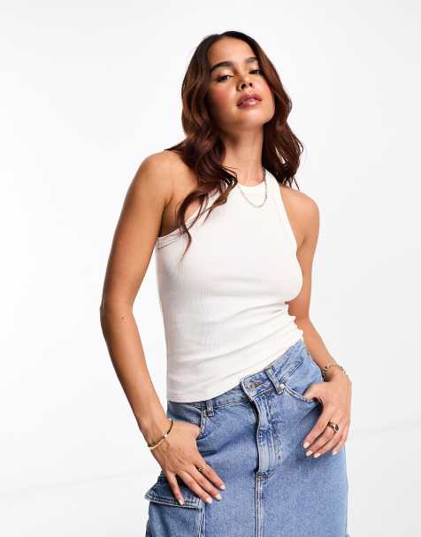 Monki ribbed racer vest in white - view 1