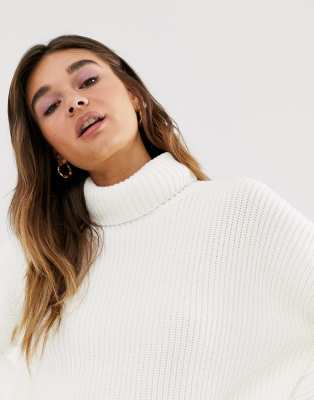 white oversized roll neck jumper