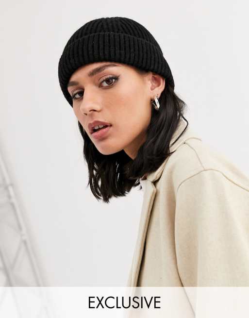 Monki ribbed short beanie in black | ASOS