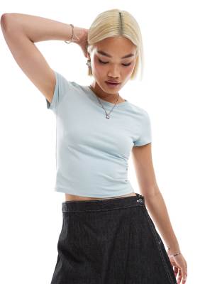 Monki ribbed shrunken t-shirt in light blue