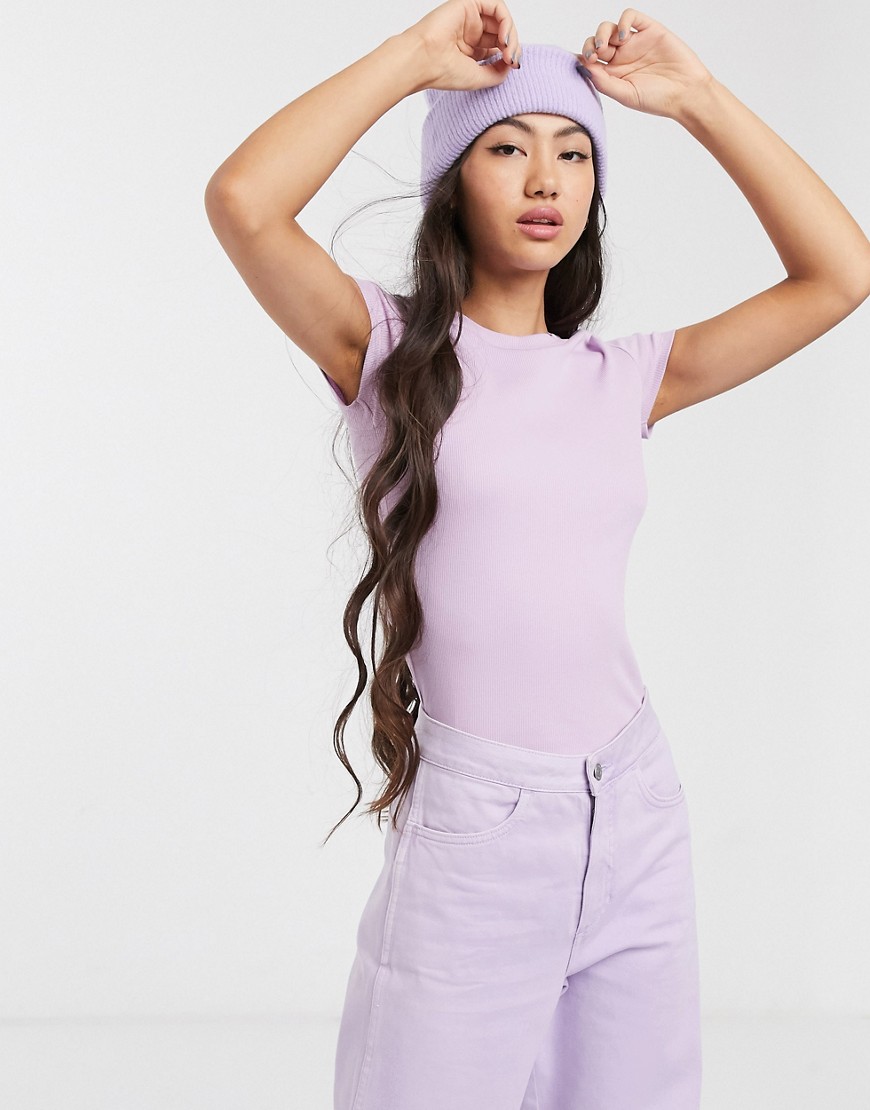 Monki ribbed t-shirt in lilac-Purple