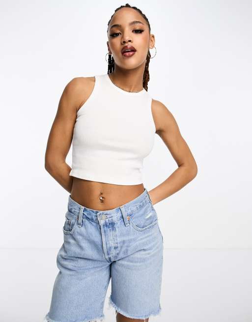 Monki ribbed tank top in white