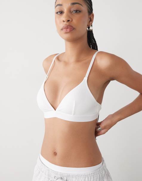 Monki ribbed triangle bralette in white - view 1