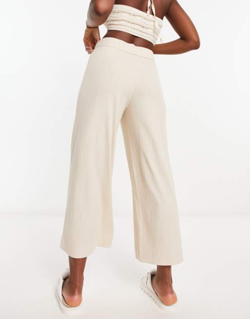 Monki Tora ribbed jersey pants in beige