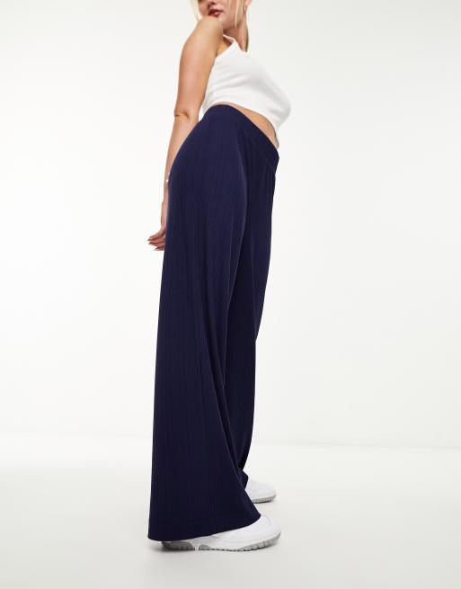 Navy Blue Wide-Leg Pants - High-Waisted Pants - Wide-Leg Trousers