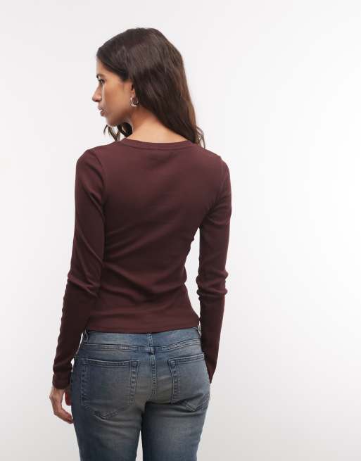 Monki ribstrikket langærmet top i burgundy, 4 af 4